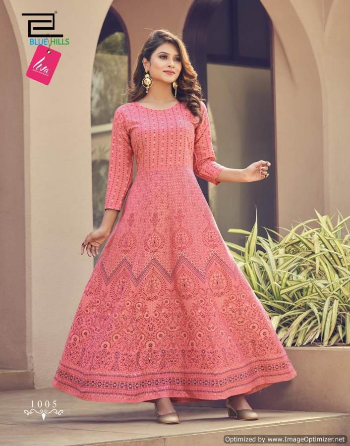 Blue Hills Festival Night 1 Fancy Ethnic Wear Anarkali Rayon Long Kurti Collection