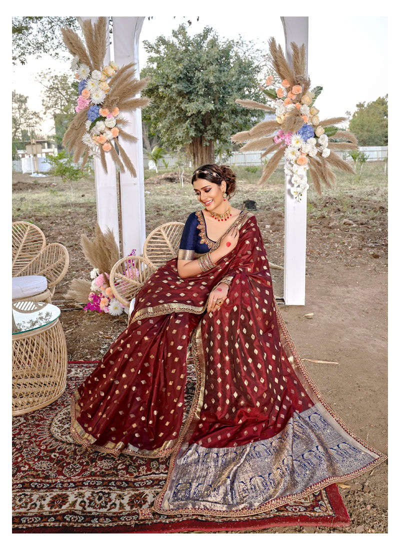 LIFESTYLE SHUBH MILAN Fancy Latest Designer Festive Wear Silk Embroidery Lace With Diamond Work Saree Collection