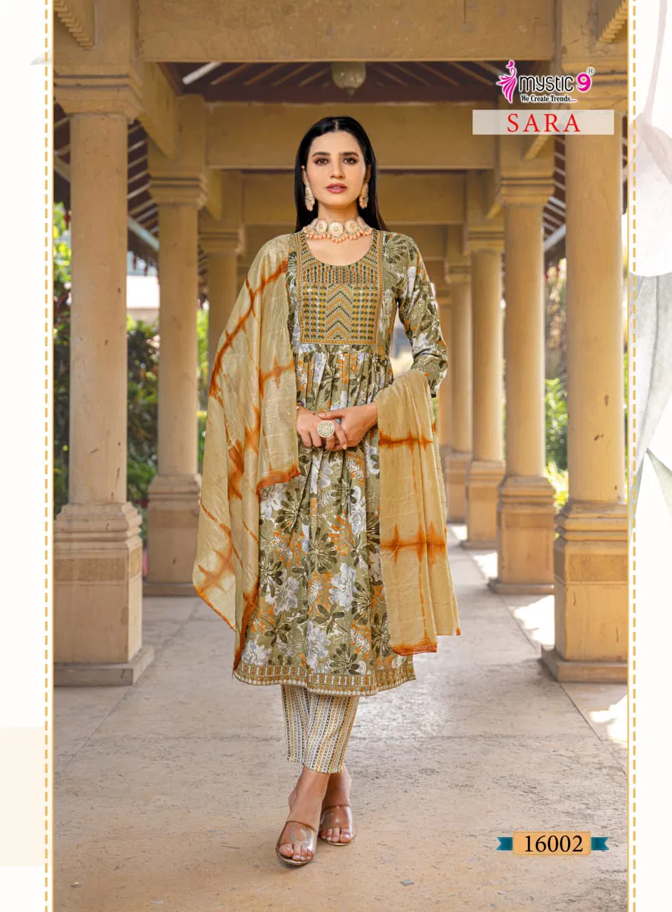 Sara Vol 16 By Mystic 9 Rayon Kurti With Bottom Dupatta Suppliers In India 