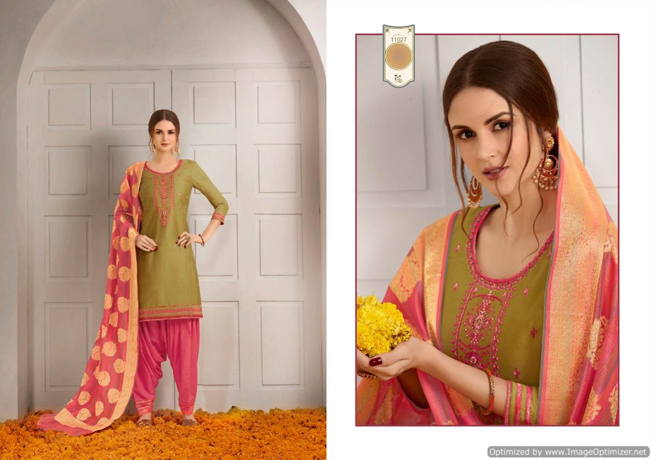 Kalaroop New Launch Of Designer Embroidered Work With Slub Rayon Bottom And Banarasi Silk Dupatta Ready Made Patiala