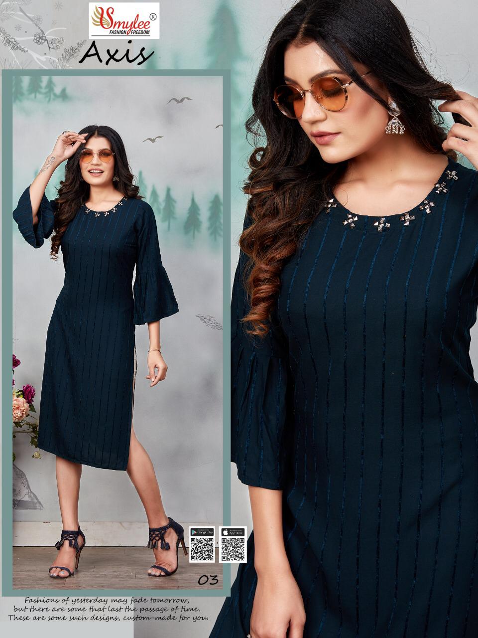 Smylee Axis Designer Latest Festive Wear Fancy Heavy Bombay Velvet Lining With Neck Work Kurtis Collection
