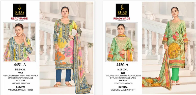 Khas 4450 And 4451 Viscose Maslin Ready Made Pakistani Suits Wholesale Suppliers In Mumbai