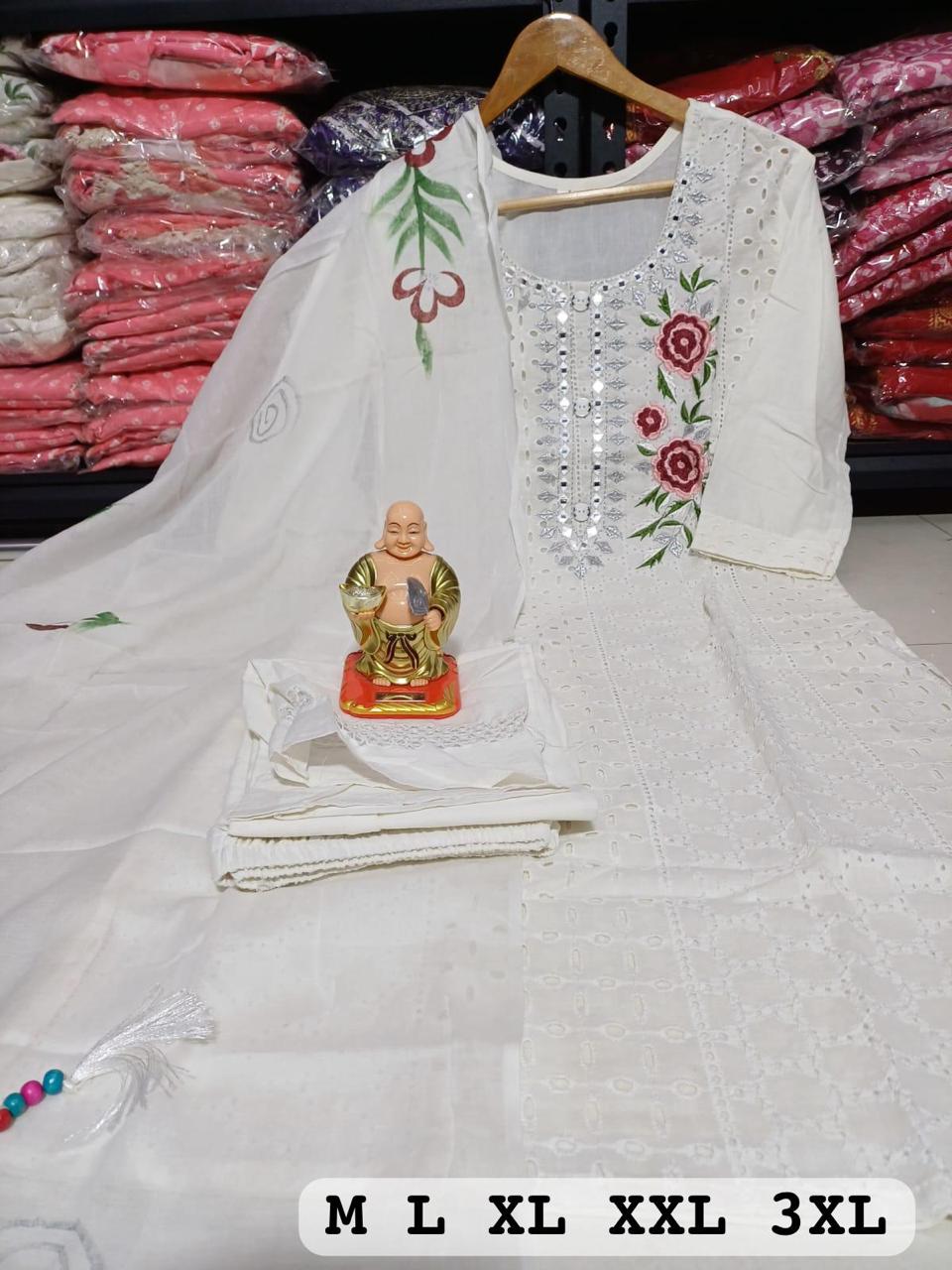 Virat Designer White Colour Cotton Kurti With Bottom Dupatta Catalog