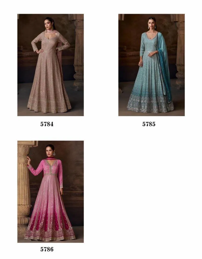 Avni Super Hit 5784 To 5786 Designer Chinon Gown With Dupatta Wholesale Clothing Distributors In India  