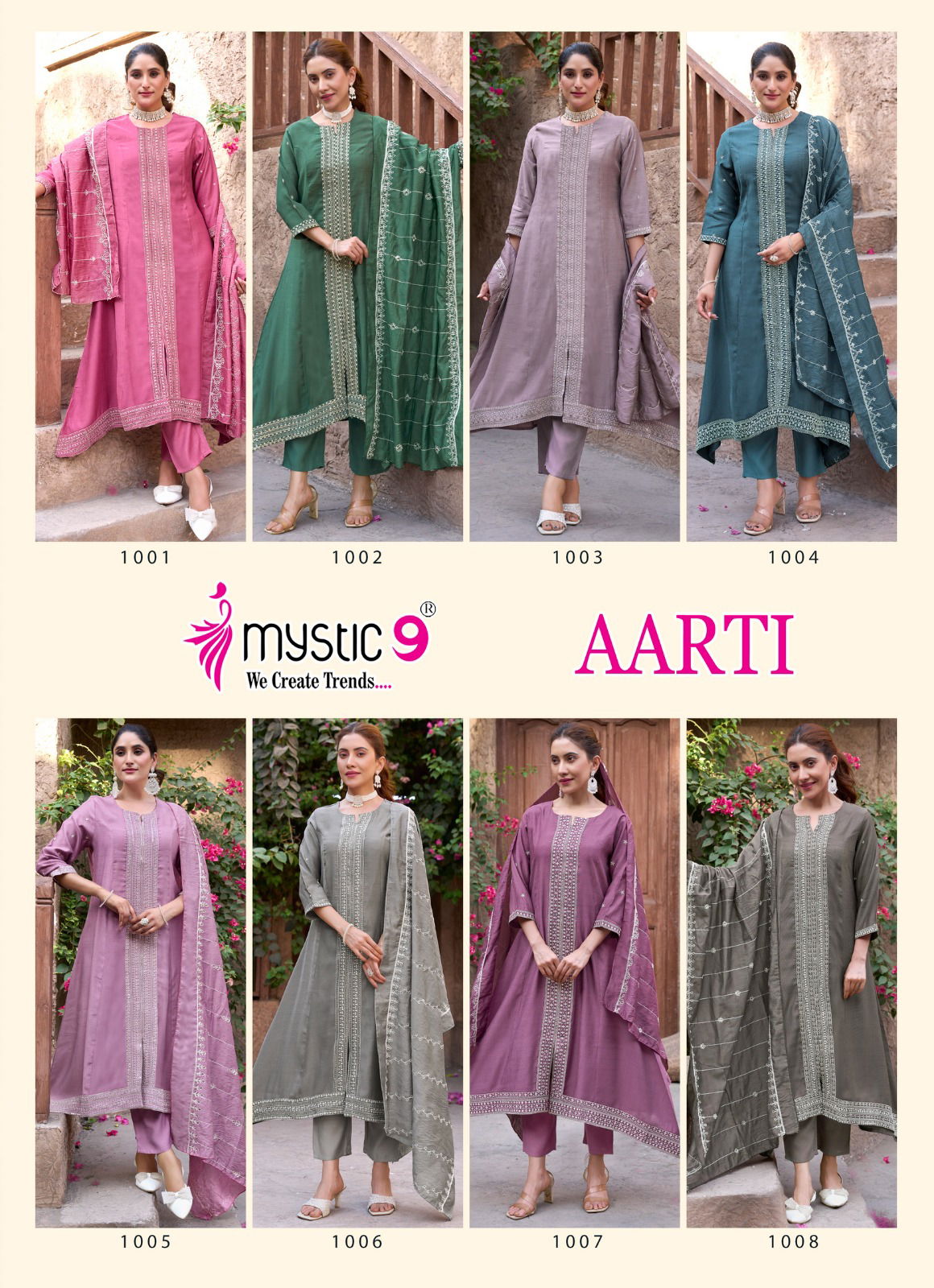 Aarti Vol 1 By Mystic 9 Vertican Kurti With Bottom Dupatta Wholesale Market In Surat