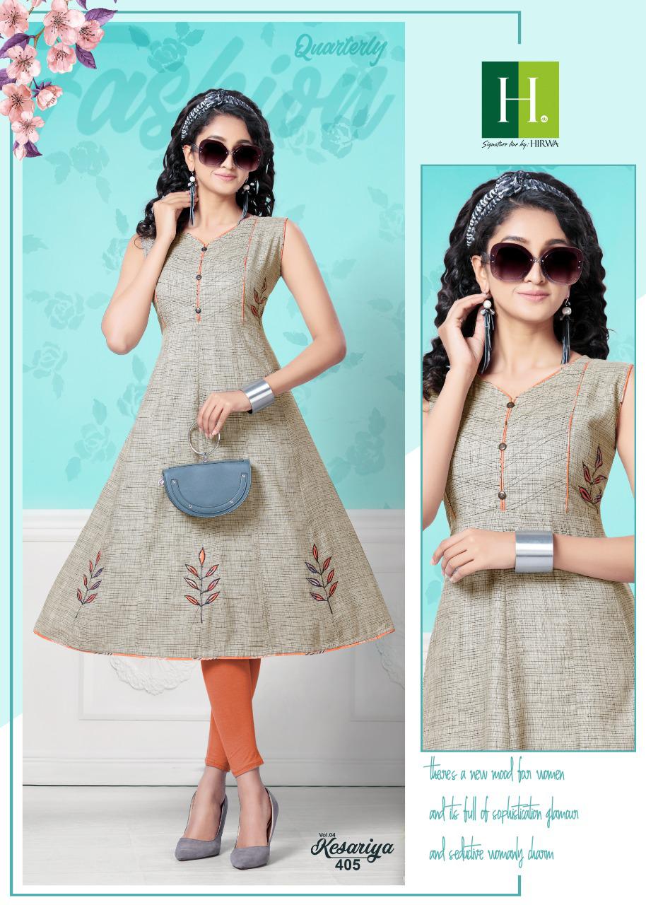 Hirwa Kesariya 4 Latest Designer Anarkali Style Casuaol Wear Rayon Kurtis Collection 