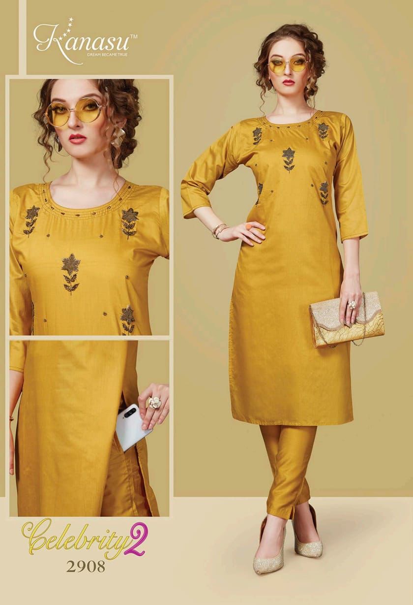 Kanasu Celebrity 2 Ethnic Wear Silk Designer Kurti With Bottom Collection