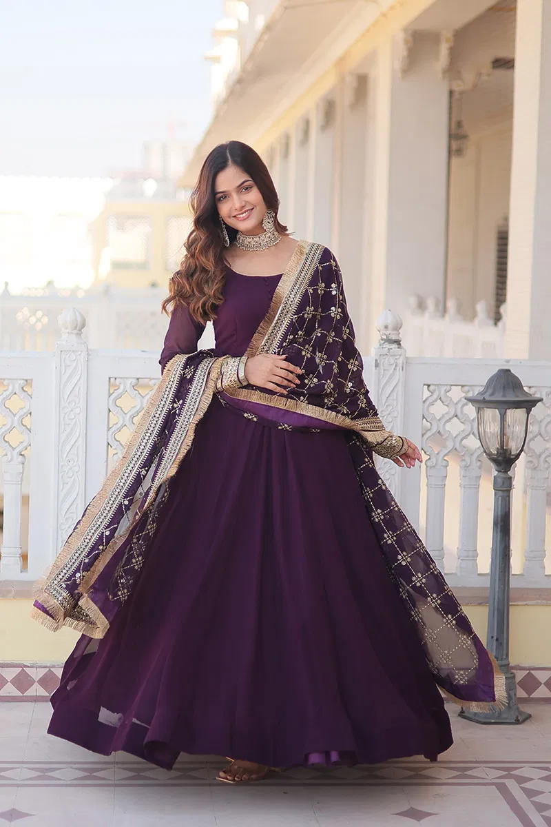 Jf 957 59 Designer Faux Georgette Gown With Dupatta Wholesale Online