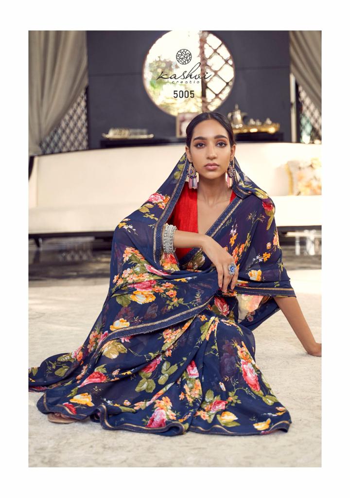 Kashvi Arth Silk Latest fancy regular Casual Wear Printed Georgette With Border Saree Collection
