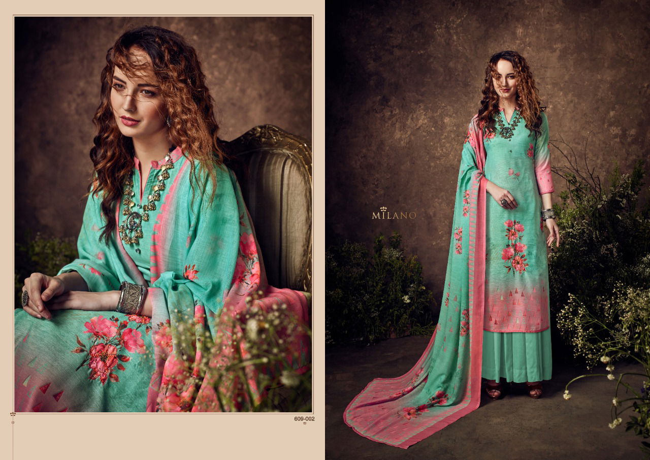 Belliza Milano Designer Pure Cotton Muslin Original Digital Print with Exclusive Fancy Heavy Handwork Dress Material Collection