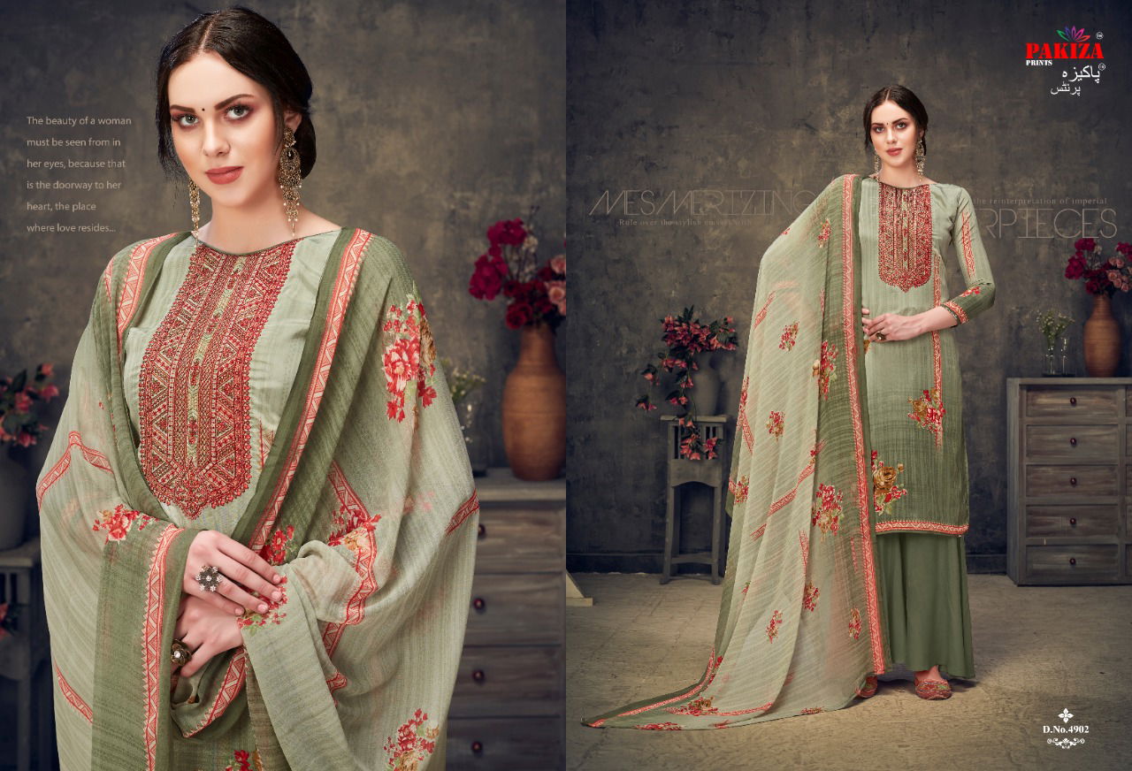 Pakiza 49 Sana Safinaz Latest fancy Designer Casual Regular Wear Crepe Silk Embroidery Work Dress Material Collection
