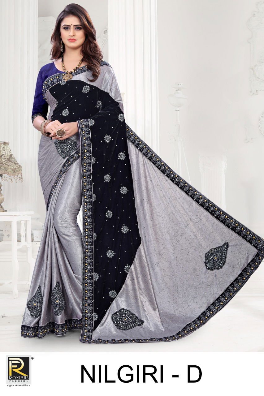 Ronisha Nilgiri Latest Designer Embroidery Worked Heavy Festive Wear Saree Collection
