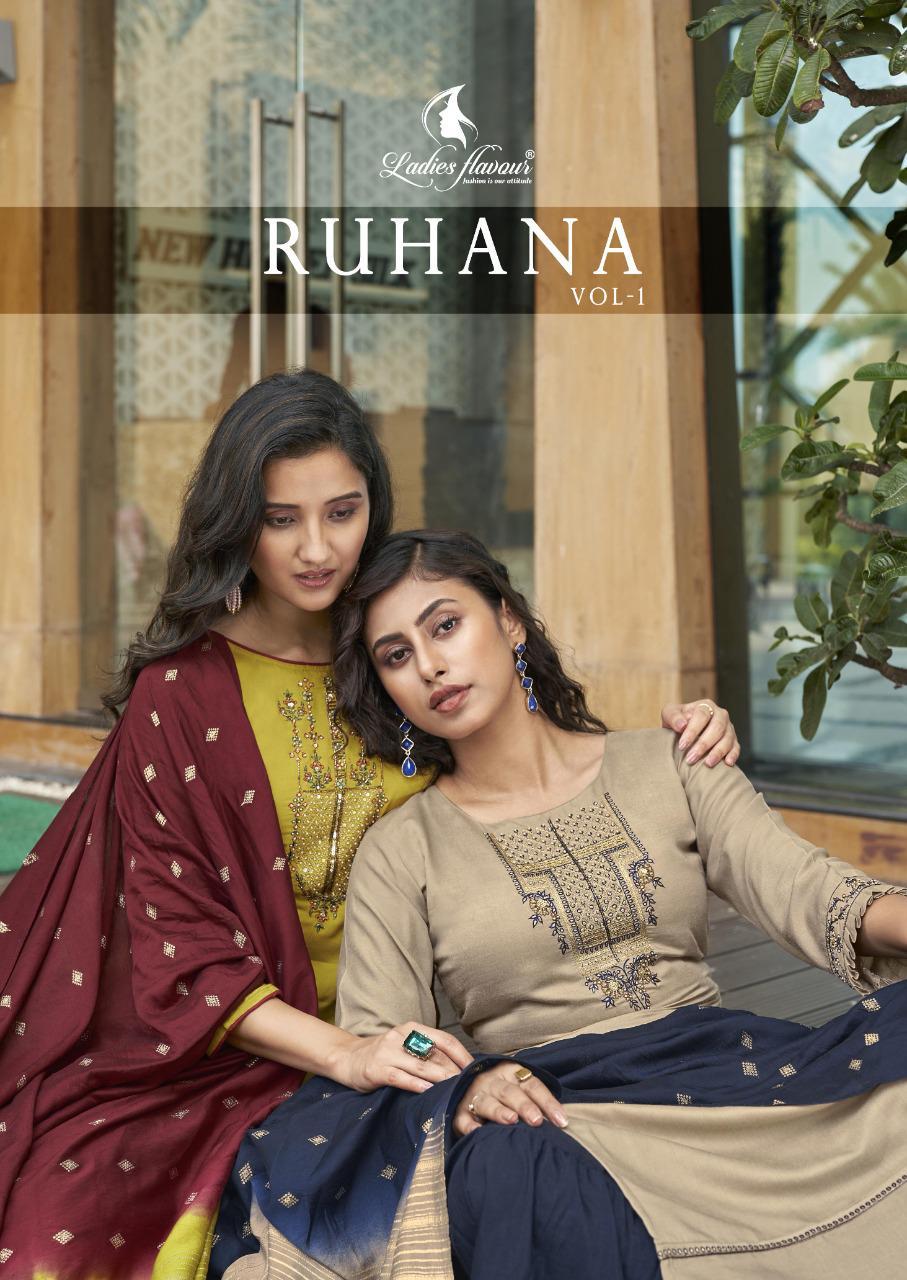 Ladies Flavour Ruhana 1 Festive Wear Maslin With Embroidery With Heavy Khatli Work Ready Made Collection
