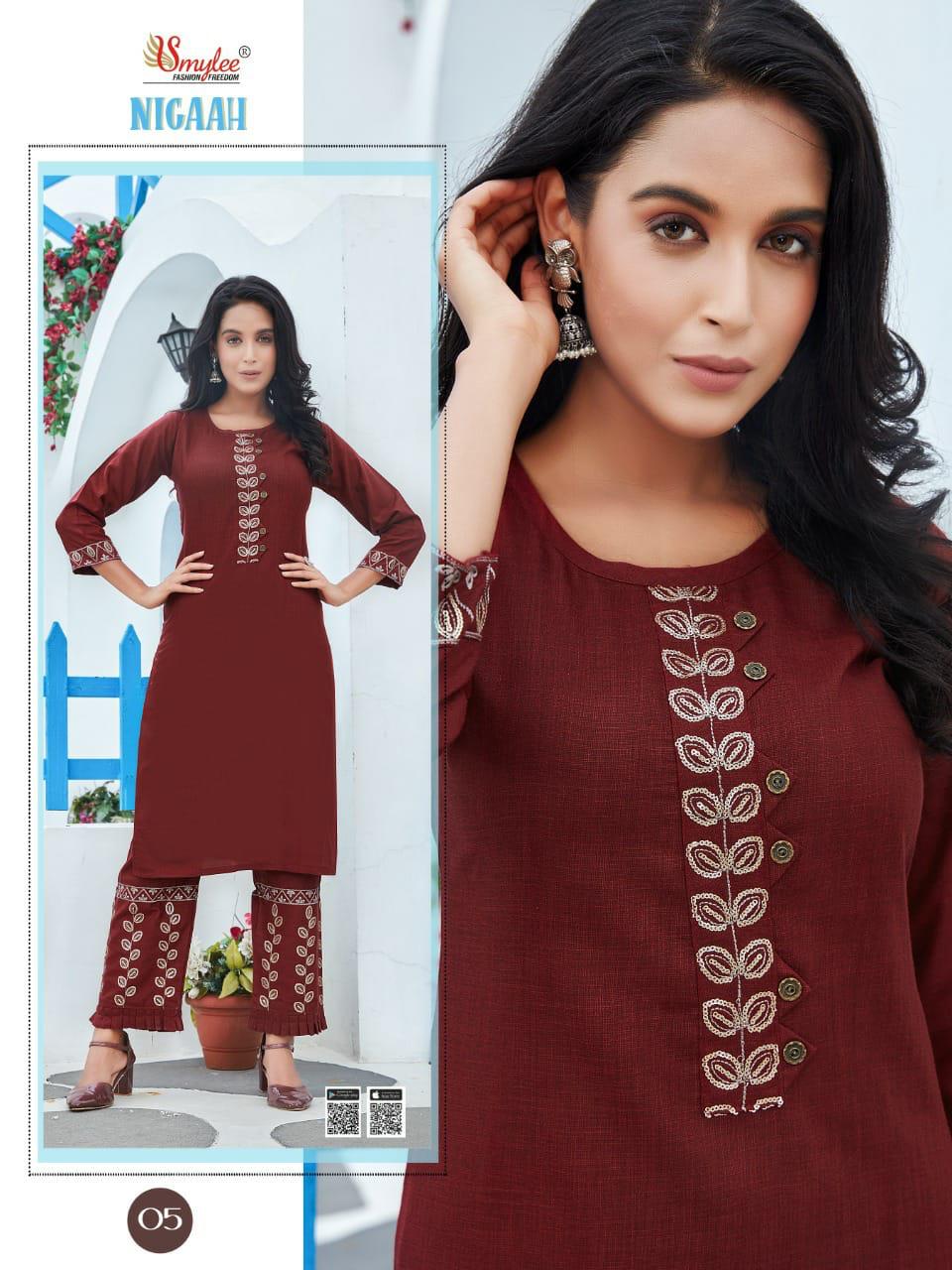 Smylee Nigaah Bombay Slub Embroidered Designer Kutri With Bottom Latest Collection

