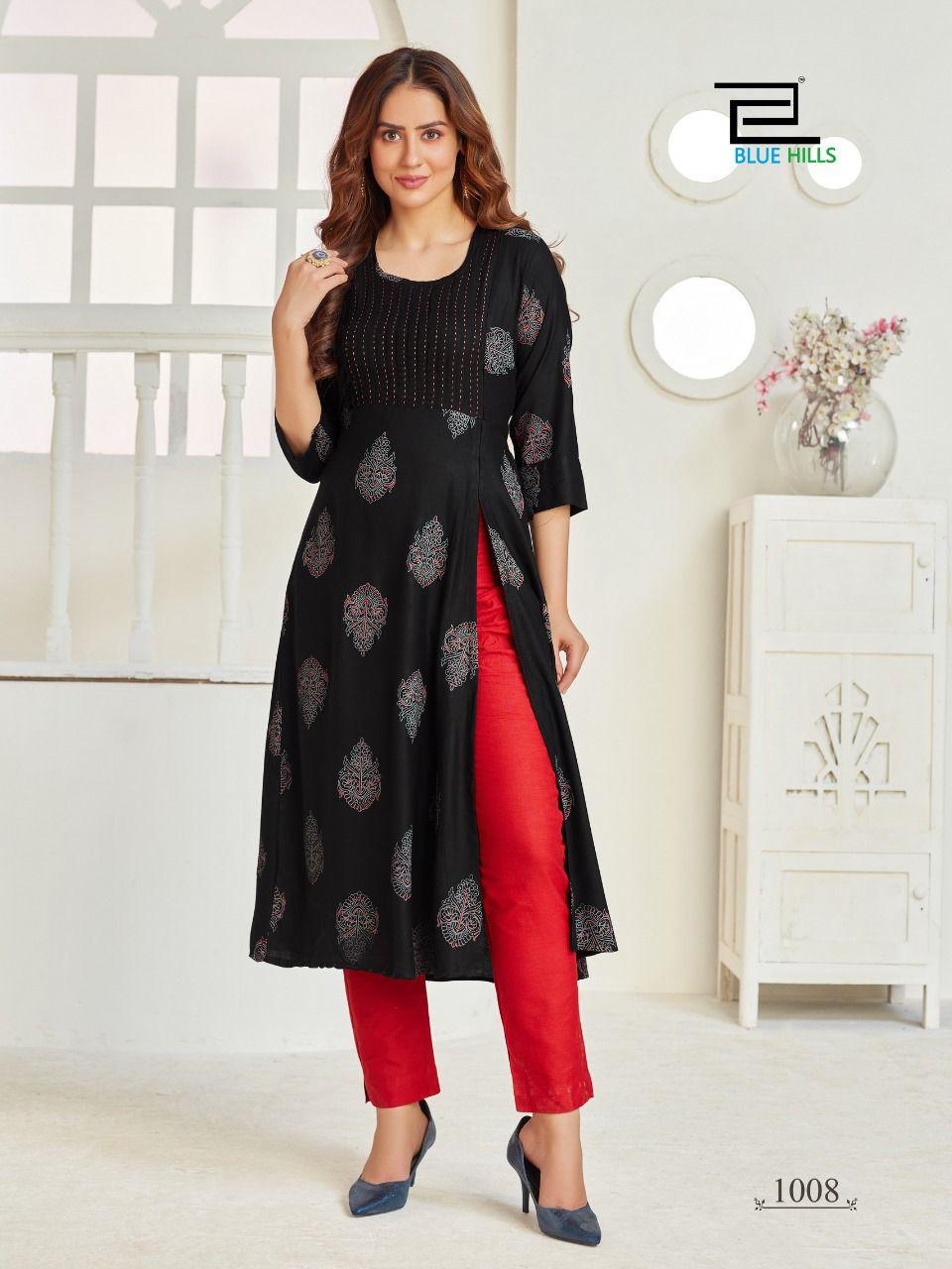 Blue Hills First Date 3 Latest Designers Party Wear Long Printed Kurtis Collection
