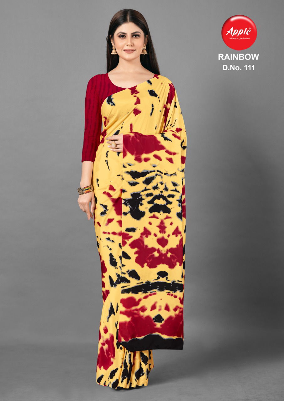 Apple Rainbow Fancy Designer Latest Regular Causal Wear Printed Crepe Sarees Collection
