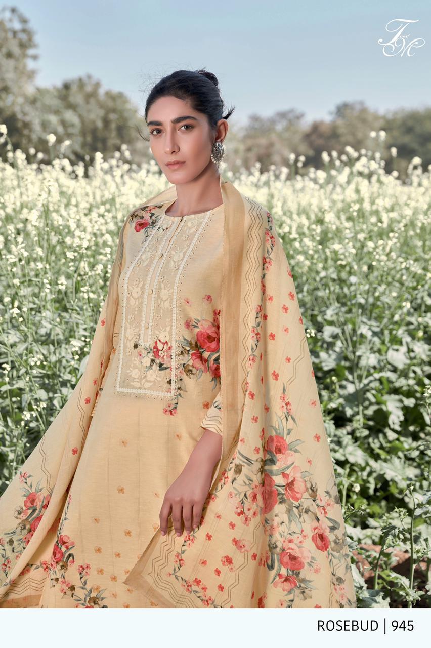 T&M ROSEBUD HIT DESIGNS Latest Designer Festive Wear Pure Line Pattern Digital Print With Embroidery Neck And Handwork Dress Material Collection