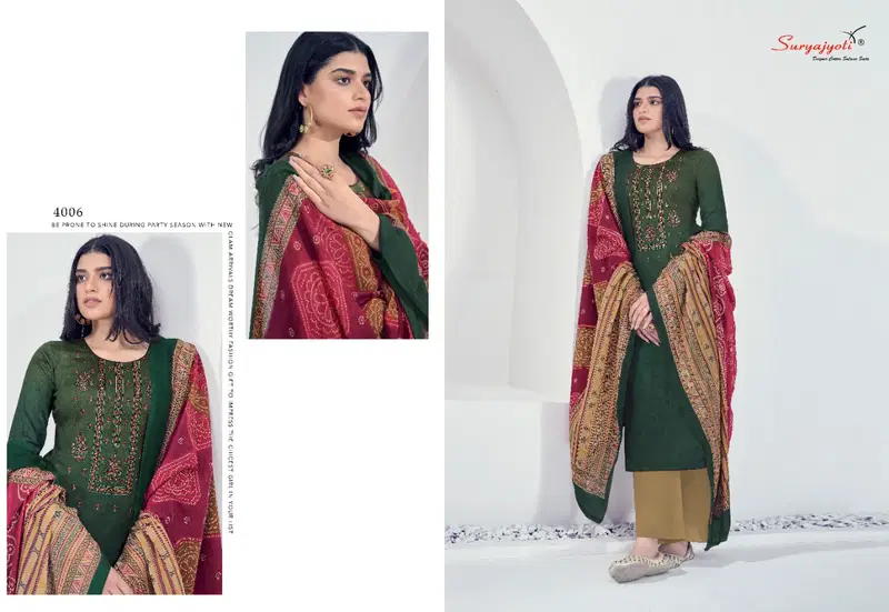 Suryajyoti Shaded 4 Fancy Latest Designer Casual Wear Heavy Cotton With Fine Work Dress Material Collection
