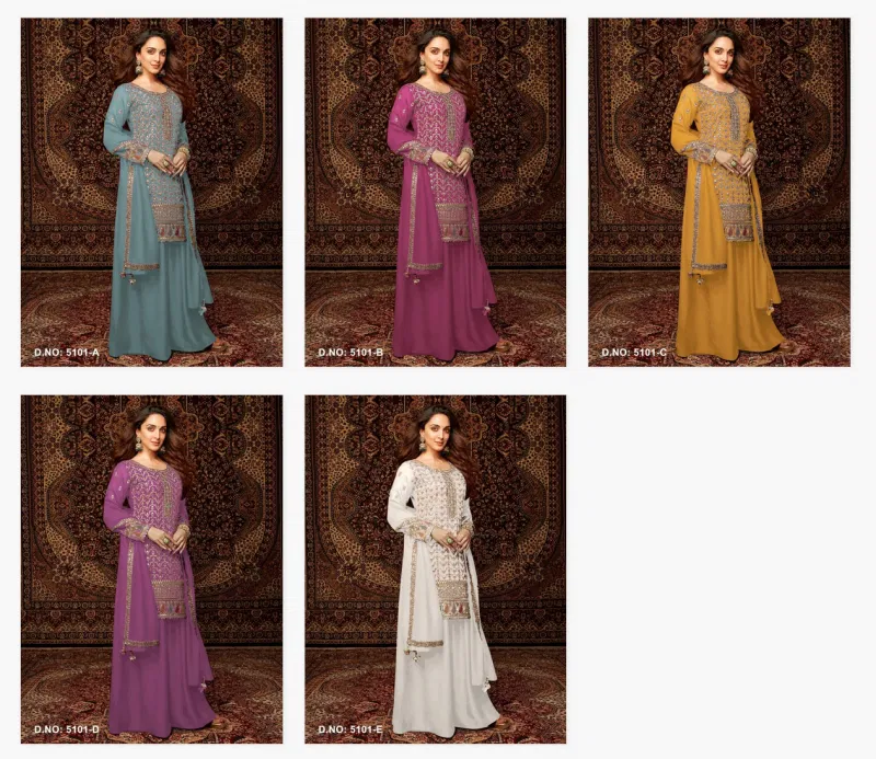 Kiara 5101 A To E Chinon Embroidered Salwar Suits Wholesale Market In Surat