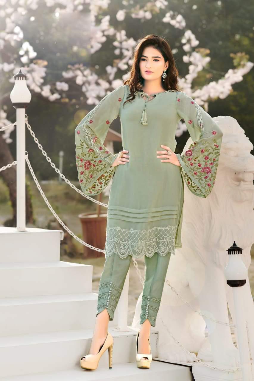 Am 59 Latest Georgette Fancy Designer Casual Wear Heavy Kurti With Bottom Collection
