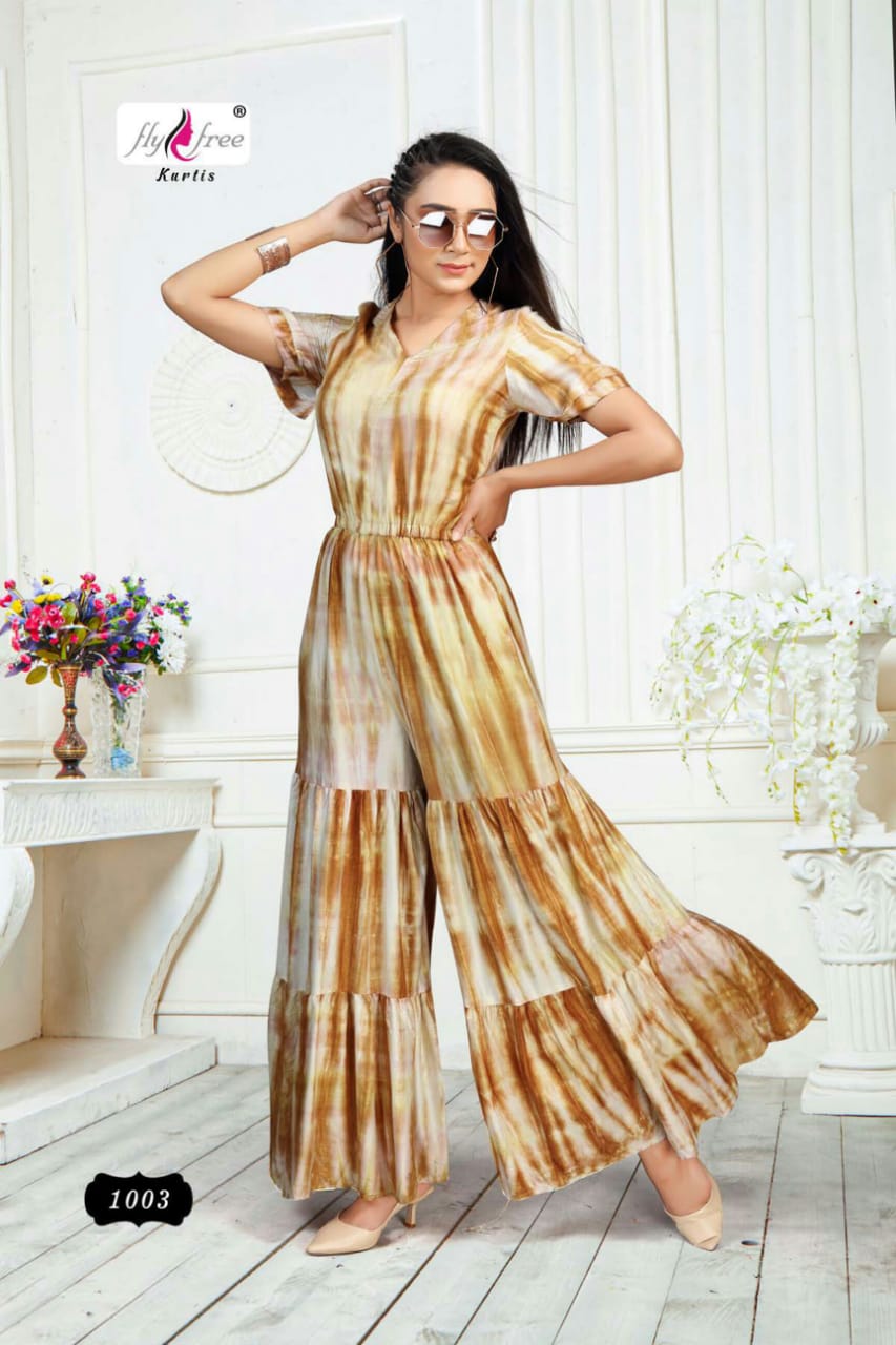 Fly Free Tunic Latest fancy Designer Party Wear Rayon Designer Jump Suit Collection
