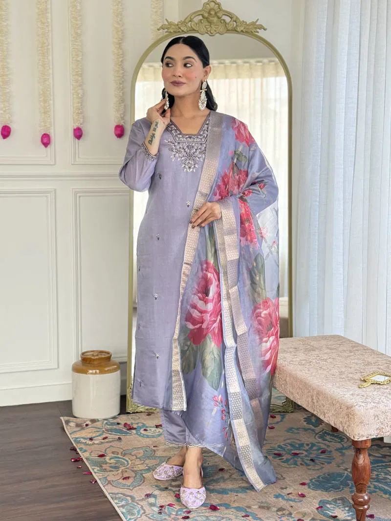 Grace 1 Chanderi Silk Embroidered Kurti Bottom With Dupatta Wholesalers In Delhi