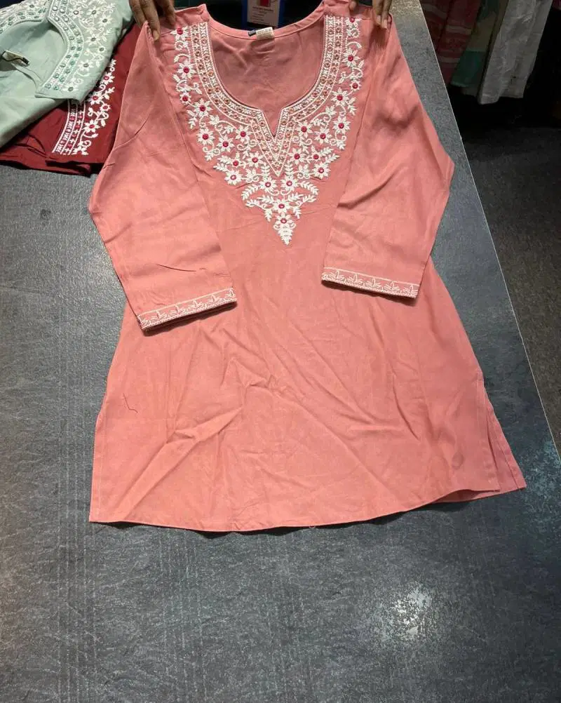 Naisha K 18 Rayon Neck Embroidered Short Kurti Wholesale Clothing Suppliers In India