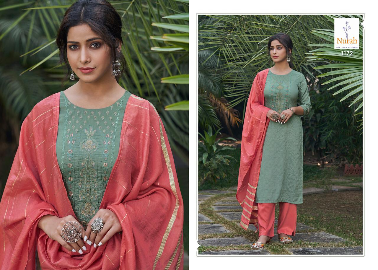 NEHA NIKUNJ Latest Designer Fancy Casual Wear Chinnon Stripe Silk With embroidery Work Readymade Salwar suit Collection