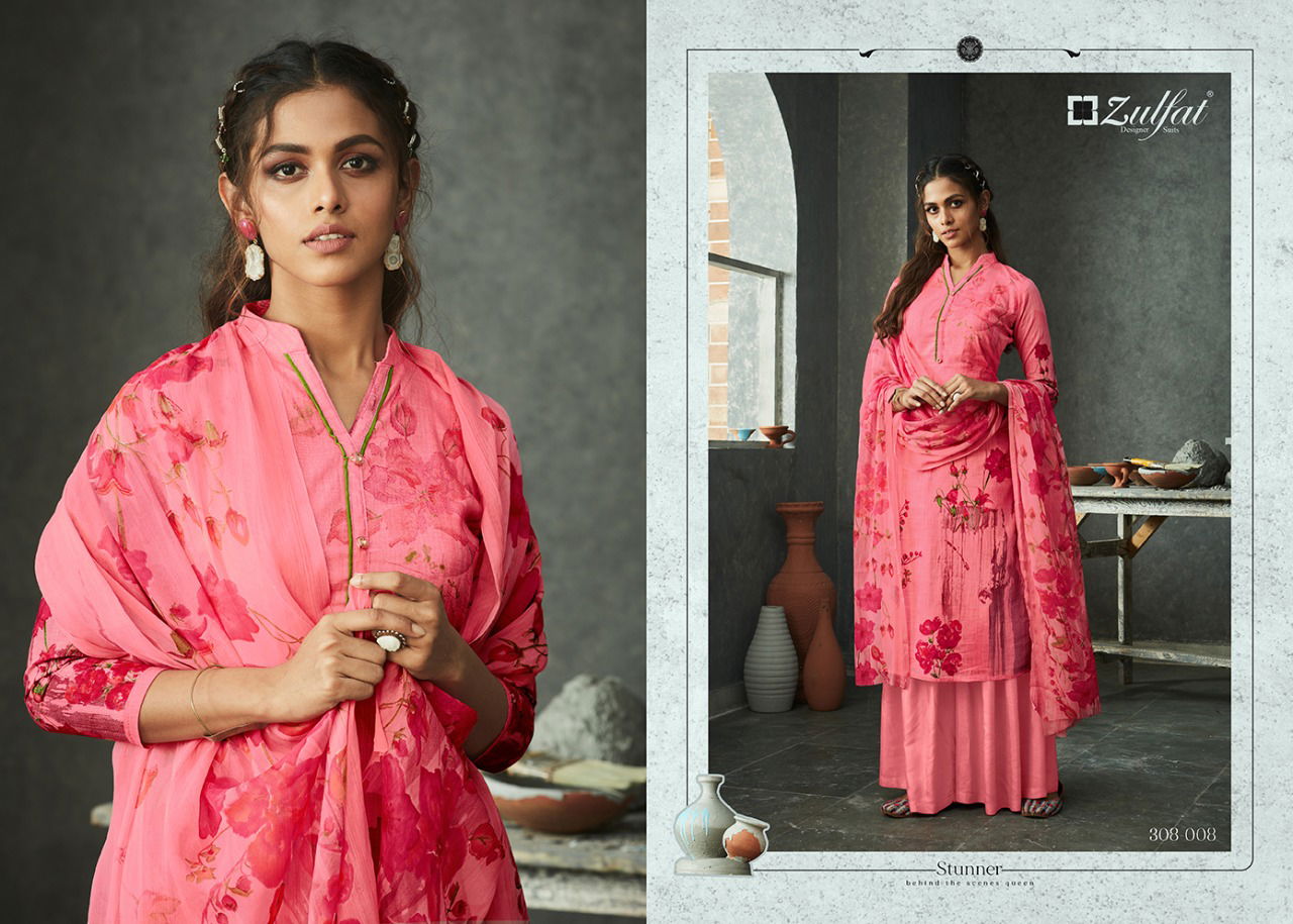 Zulfat Gulmohar 4 Designer Festive Wear Digital Print Top with four side lace Dupatta Pure cotton salwar Dress Material Collection