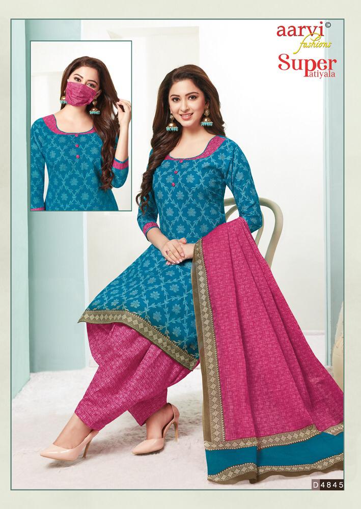 Aarvi Super Patiyala 2 Ready Made Regular Wear Patiyala Collection With Mal Mal Dupatta 