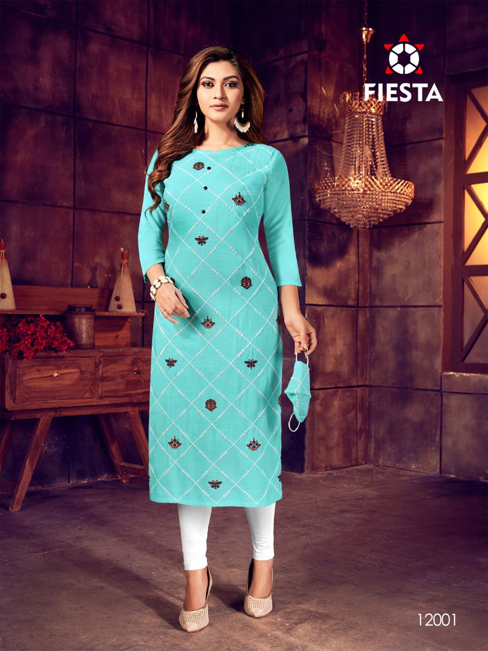 FIESTA INDIAN CULTURE LATEST REYON SLUB EMBROIDERY WORK PARTY WEAR KURTI COLLECTION 