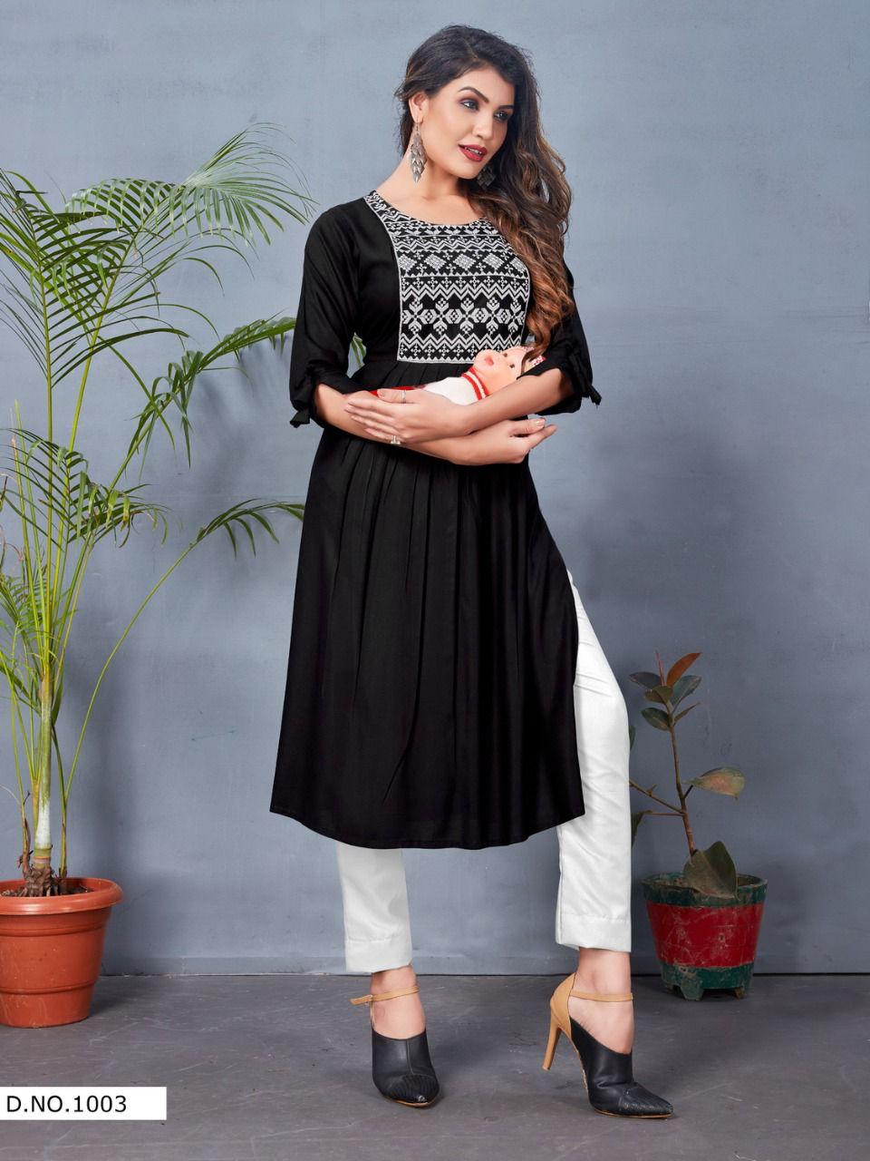 Blue Hills Good News 10 Designer Rayon Long Fancy Kurtis Collection
