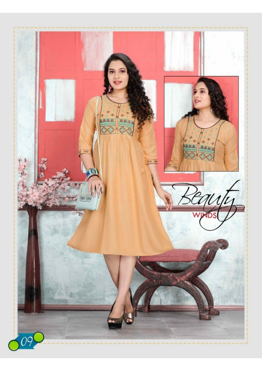 Trendy Orange Latest Fancy Designer Ethnic Wear Heavy Rayon Kurti Collection
