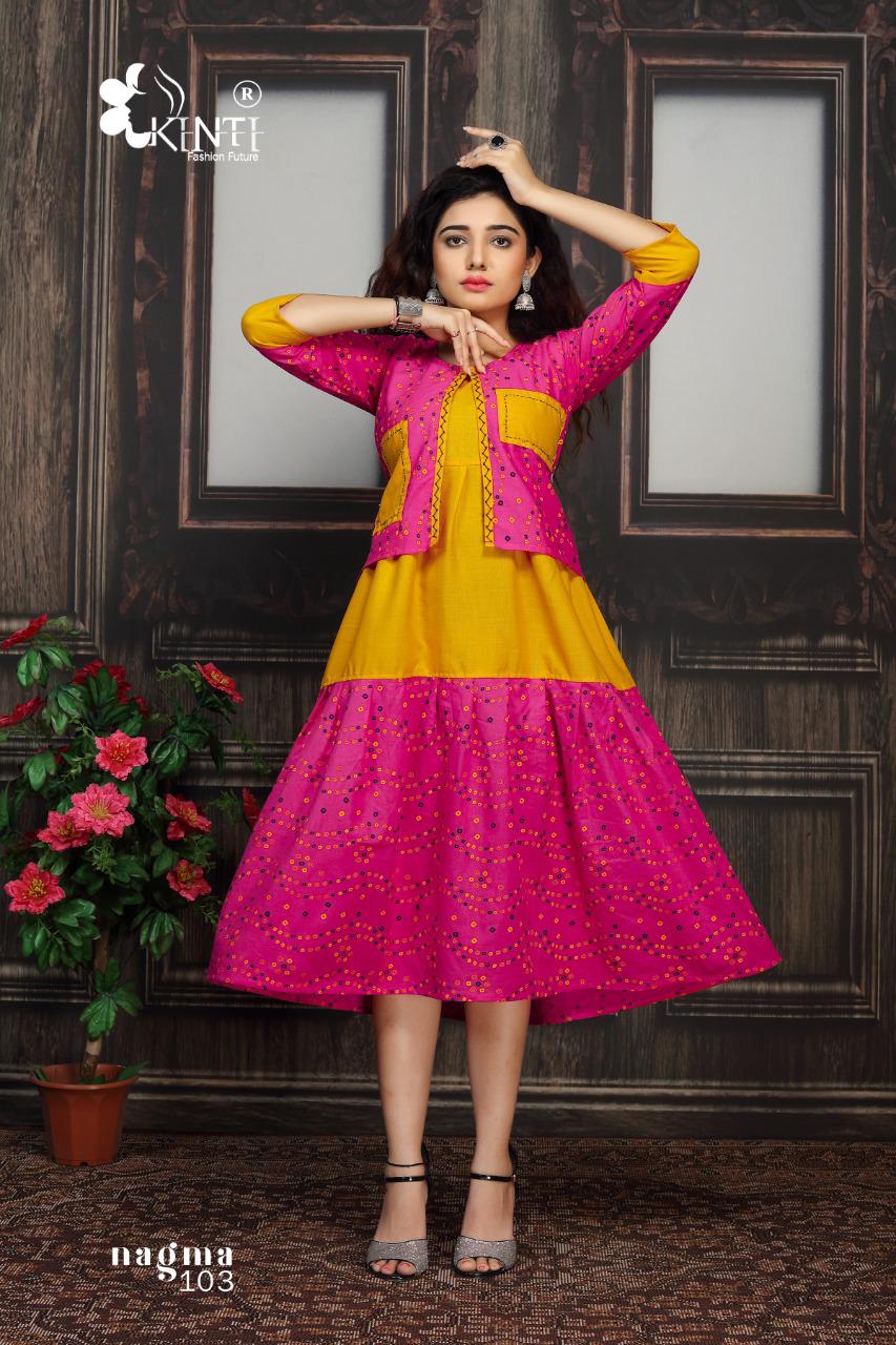 Kinti Nagma Printed Cotton Printed Designer Anarkali Kurti With Attached Jacket Collection
