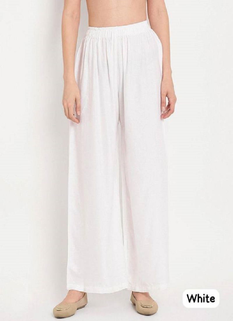 MB White Plain Daily Wear Rayon Palazzo Wholesale Price In Surat
