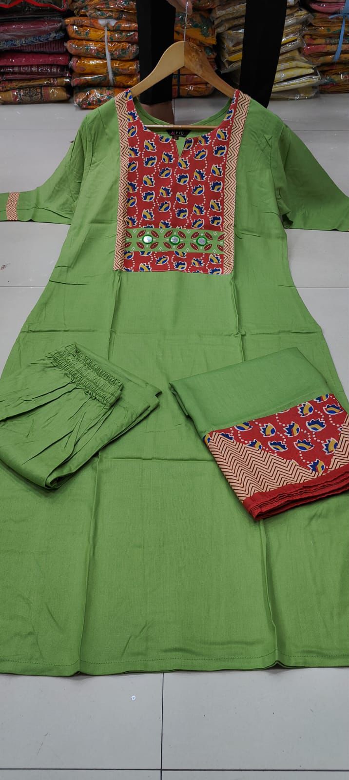 Fvd Pista Green Rayon Printed Kurti With Bottom Dupatta Wholesalers In Delhi