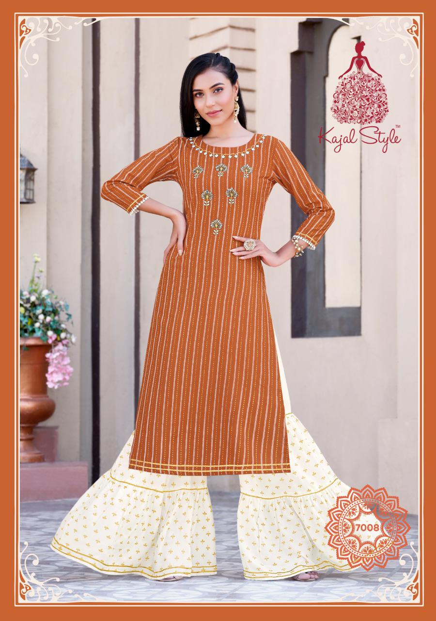 Fashion Label 7 Ethnic Wear Rayon Printed Kurti with Flair Palazzo And Sahara Collection
