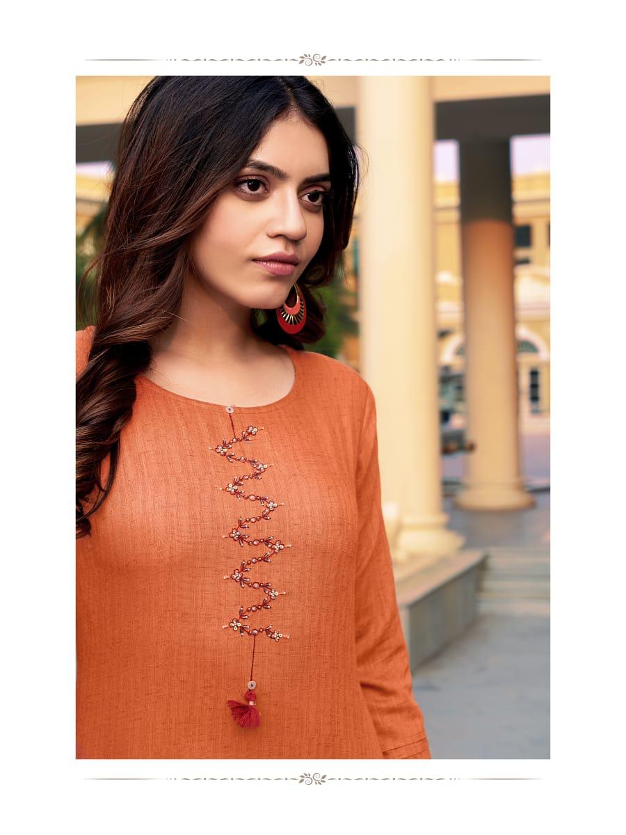 LADIES FLAVOUR FOREVER Latest Designer Festive Wear Fancy Rayon Weaving Pattern With Hand work Heavy Kurtis Collection 