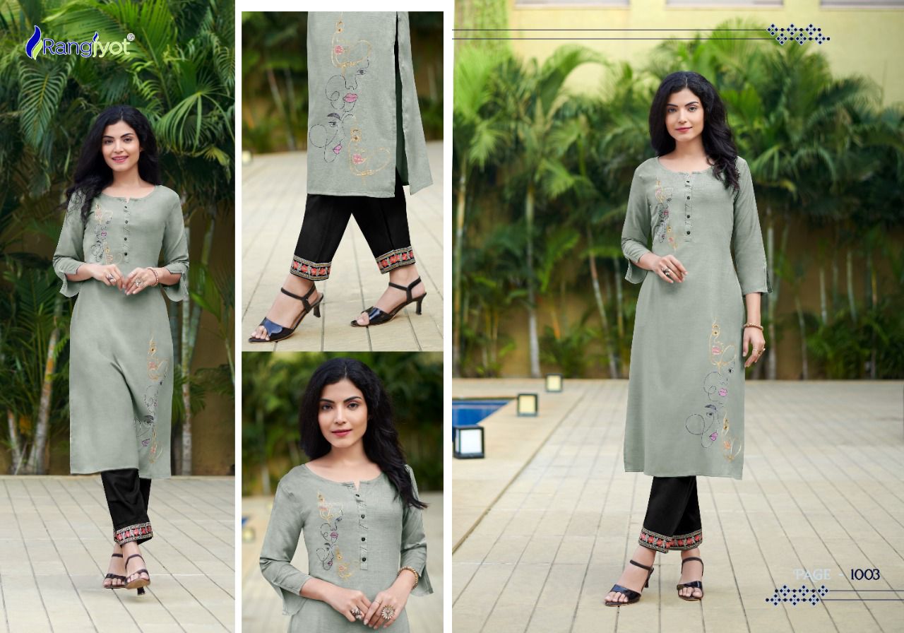 Rangjyot Jasmin 1 Latest Fancy Festive Wear Rayon Kurti With Bottom Collection
