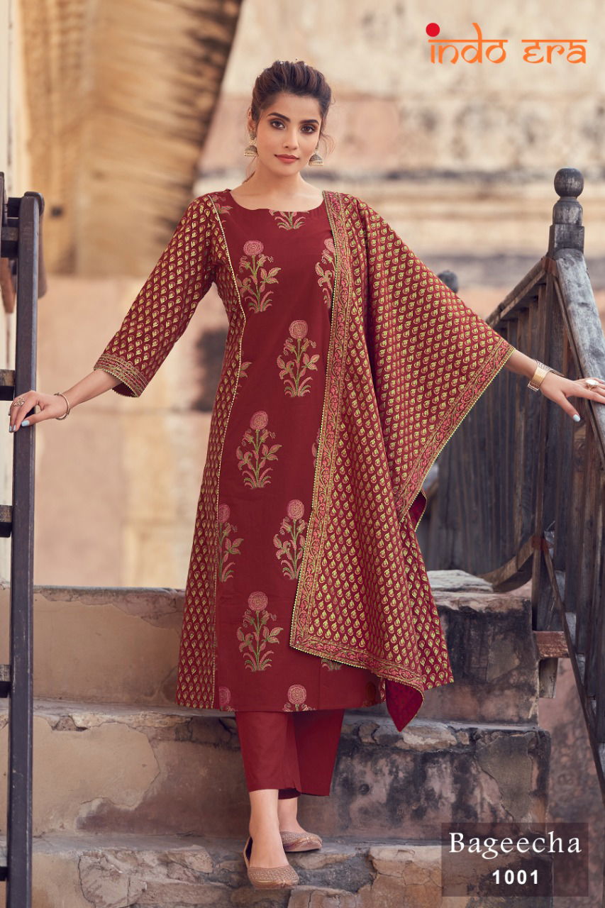 Indo Era Bageecha Cotton Printed Ethnic Wear Ready Made Salwar Suit Collection