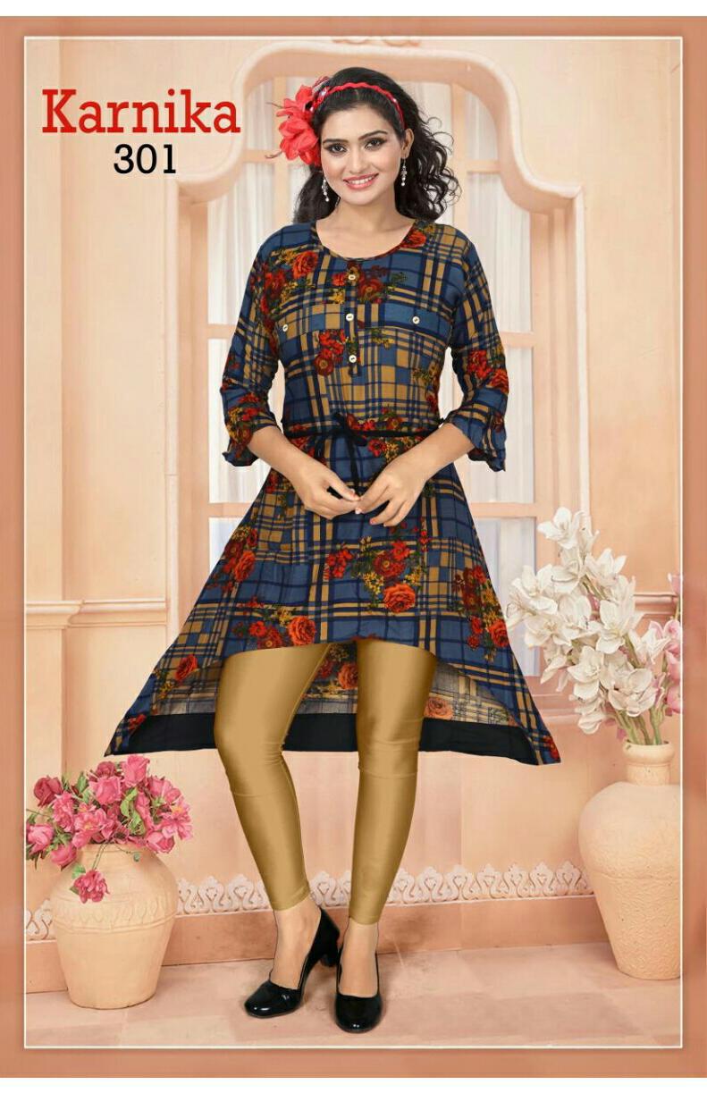 Trendy Karnika 3 Latest Designer Fancy Ethnic Regualr Wear Heavy Pure Rayon Printed Kurtis Collection
