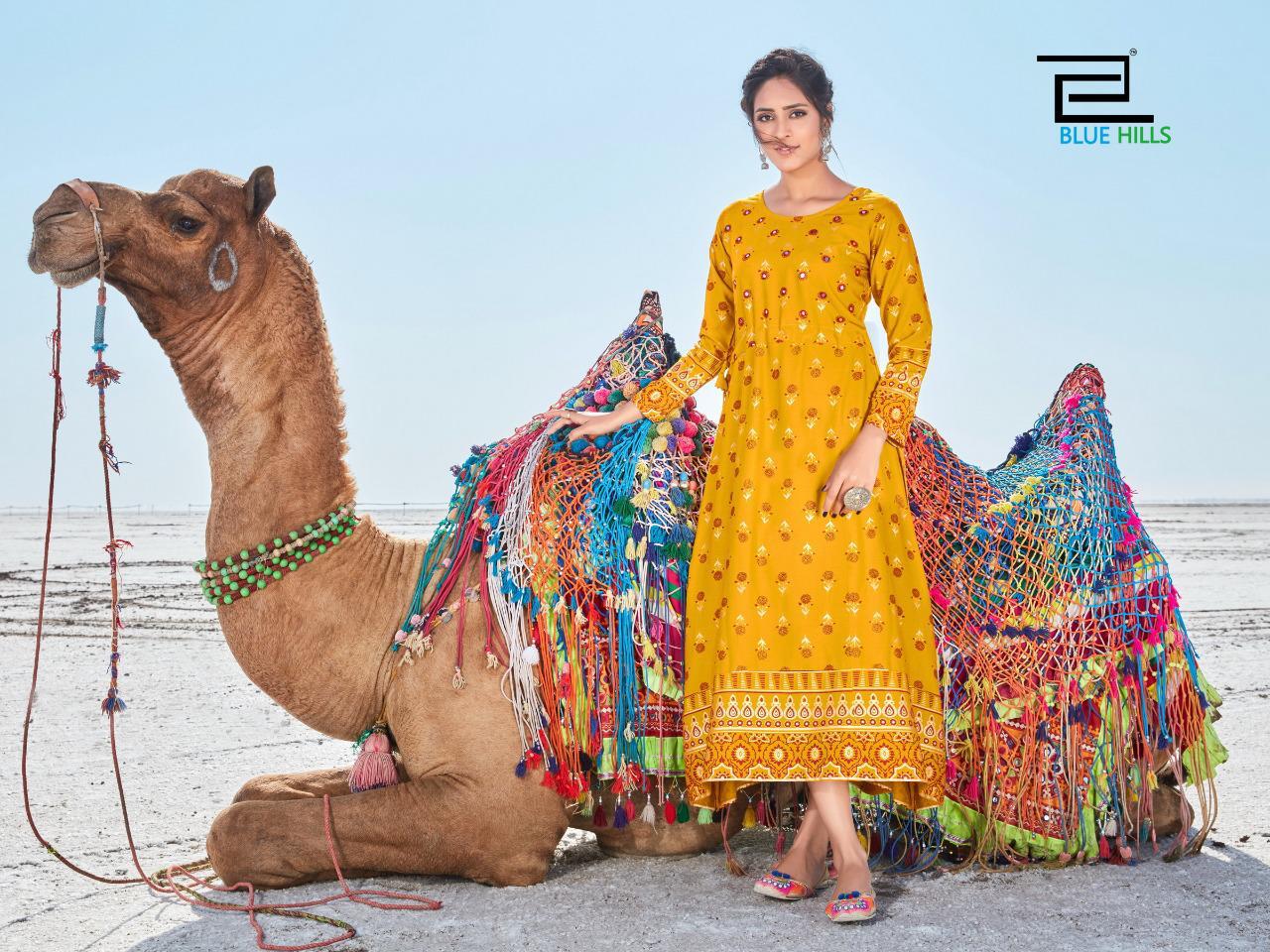 BLUE HILLS DESSERT VOL-01 Latest Fancy Designer Heavy Casual Wear Rayon Mirror Work And Printed Kurtis Collection