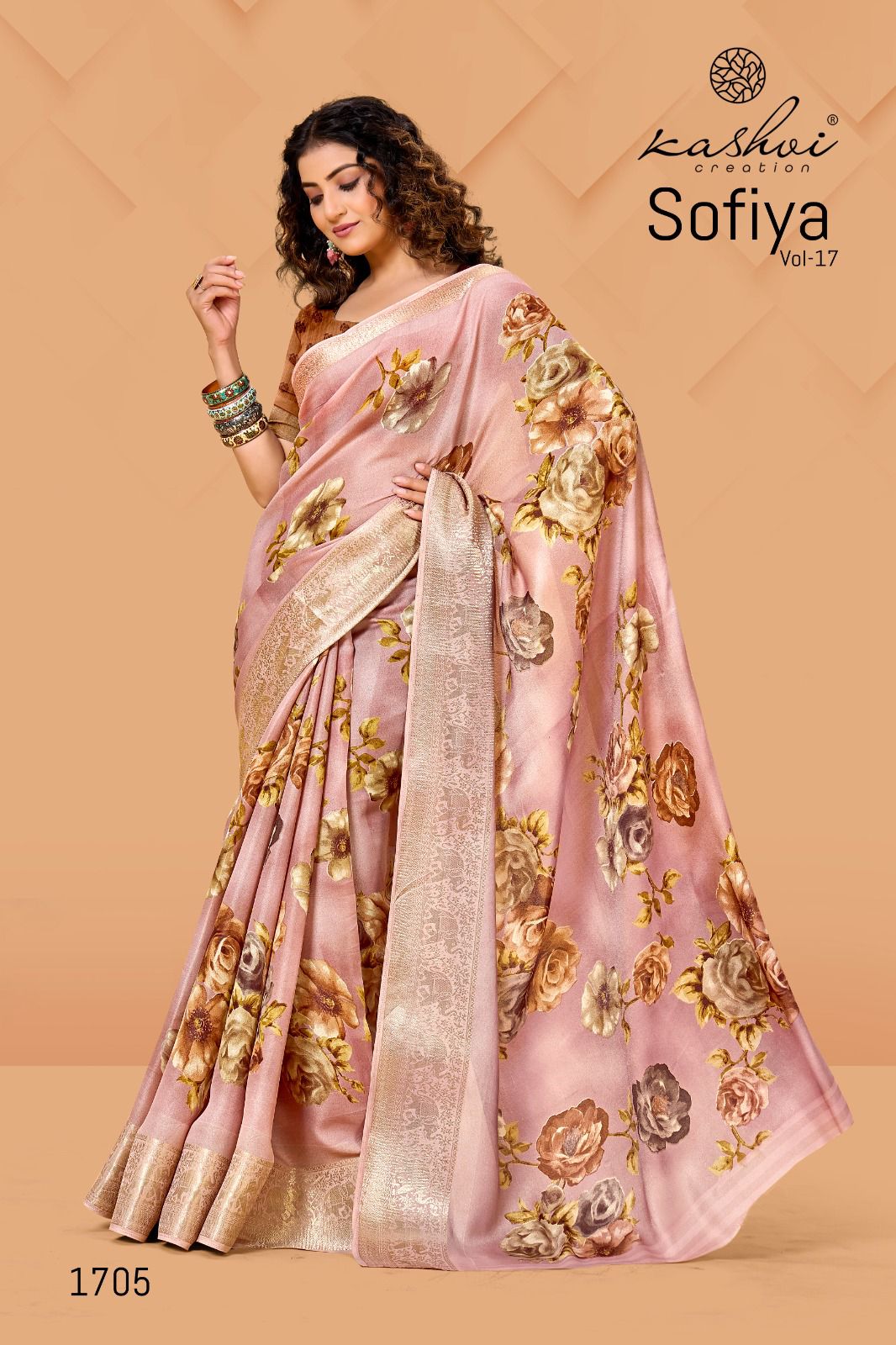 Sofiya Vol 17 By Kashvi Dull Moss Zari Border Printed Saree Orders In India