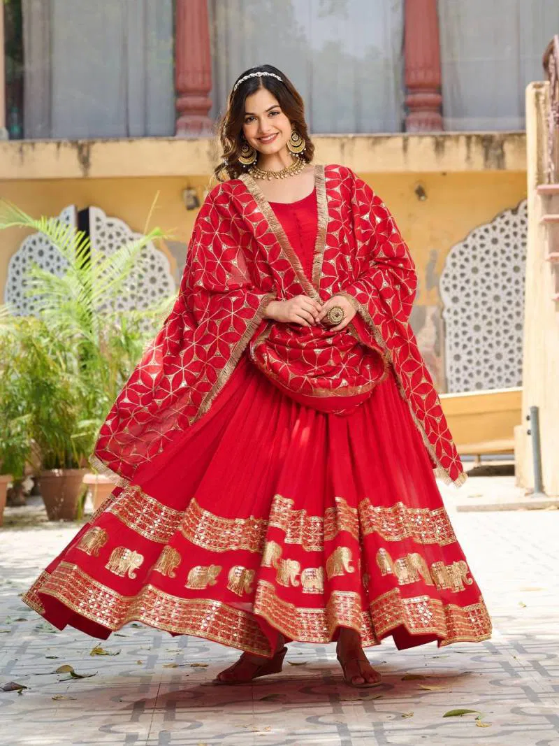 Luna Vol 55 Vichitra Silk Embroidered Gown With Dupatta Wholesale Clothing Suppliers In India