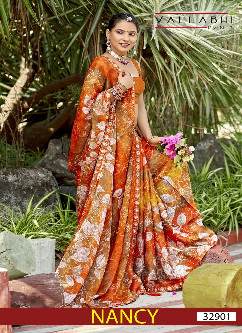 Nancy By Vallabhi Chiffon Leaf Printed Daily Wear Saree Exporters In India
