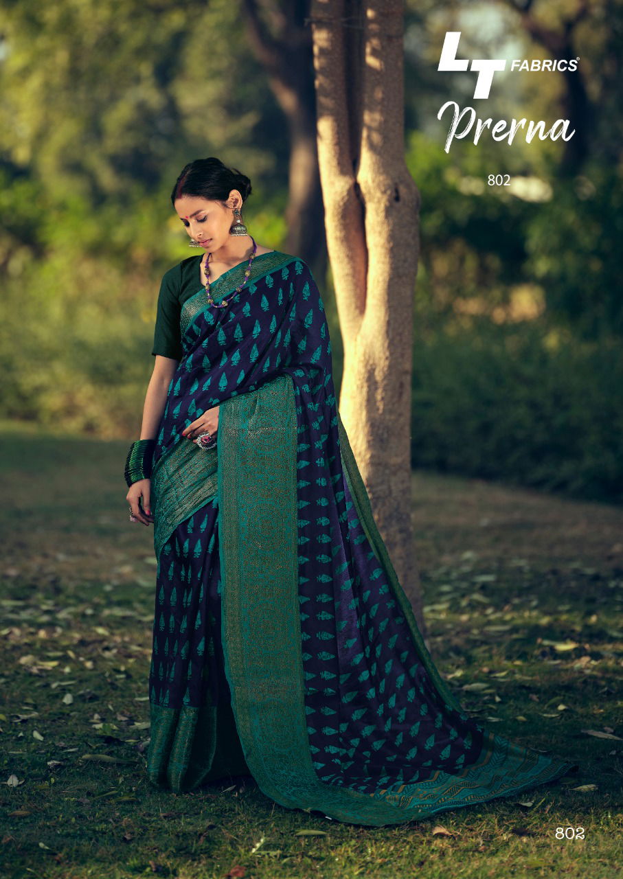Lt Prerna Fancy Designer Festive Wear Heavy Printed Cotton Silk Sarees Latest Collection
