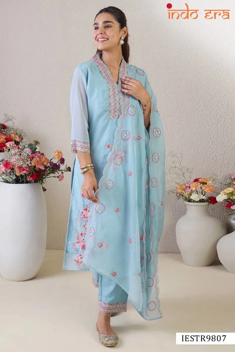 Indo Era 2565 Organza Embroidered Kurti Bottom With Dupatta Suppliers In India