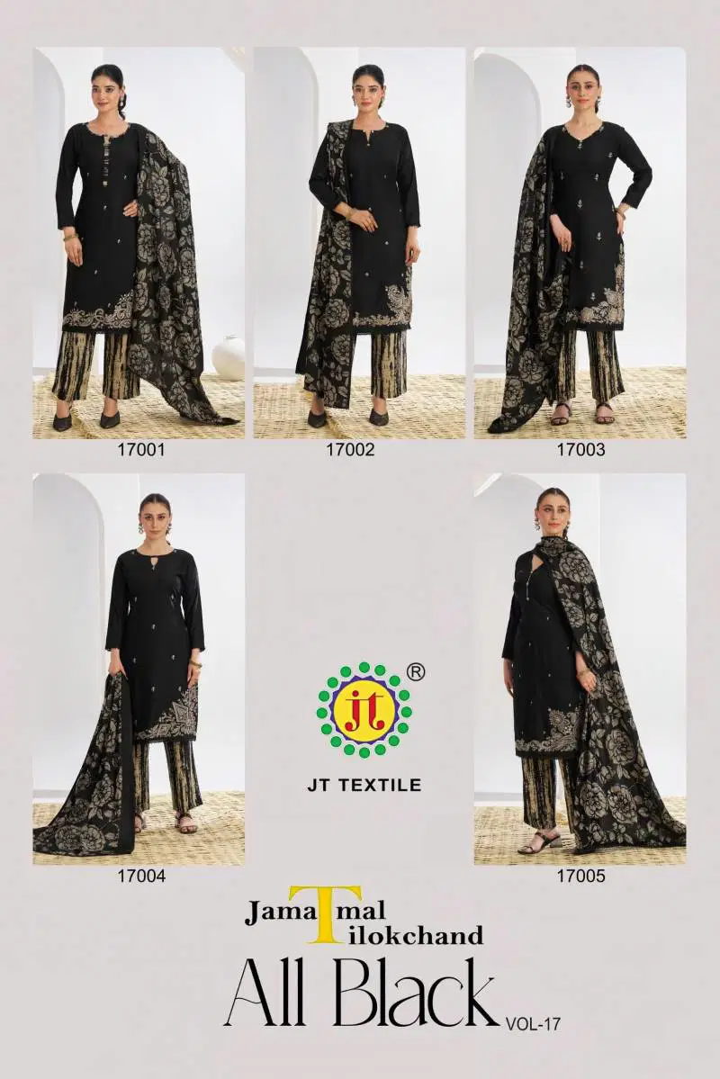 All Black Vol 17 By Jt Rayon Embroidered Dress Material Suppliers In India
