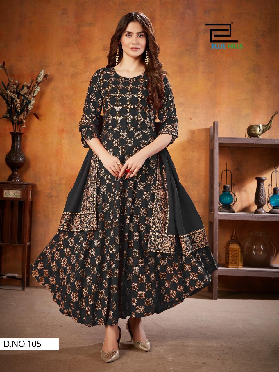 Blue Hilss Soul Mate 3 Rayon Festive Wear Long Kurti With Dupatta Collection