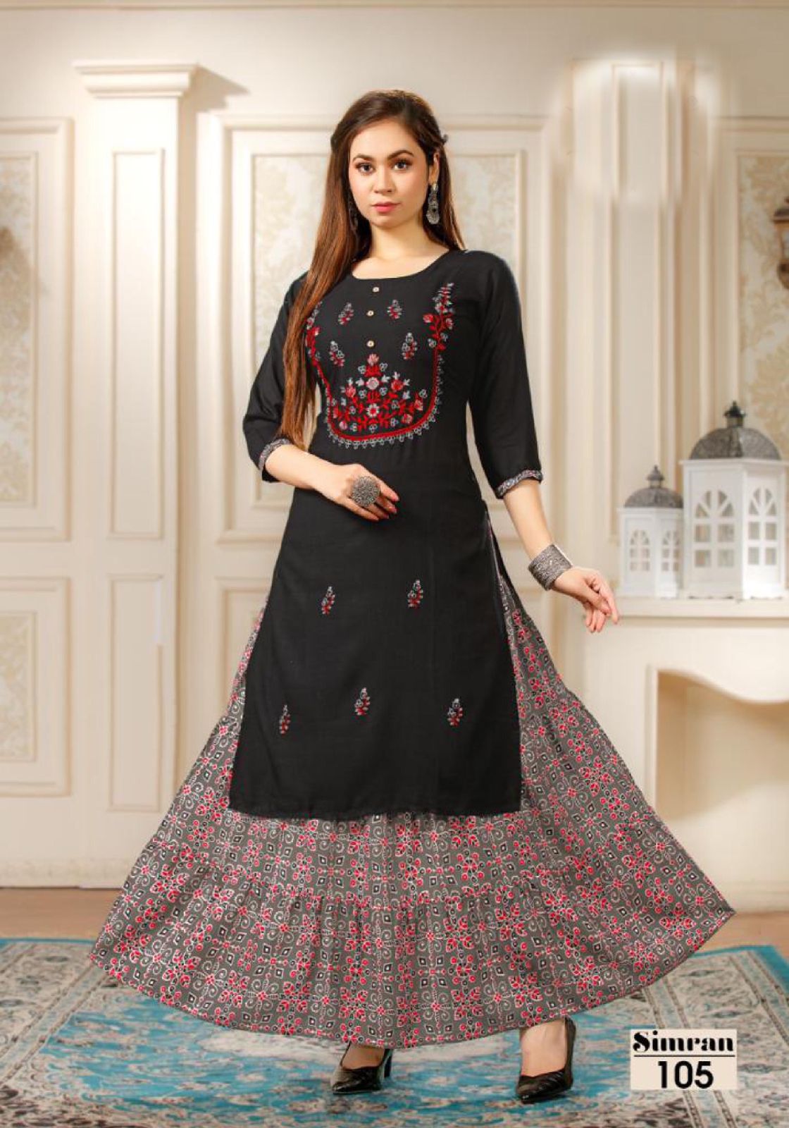 Simran 101 Heavy Designer Ethnic Wear Rayon Printed Kurti With Skirt Collection